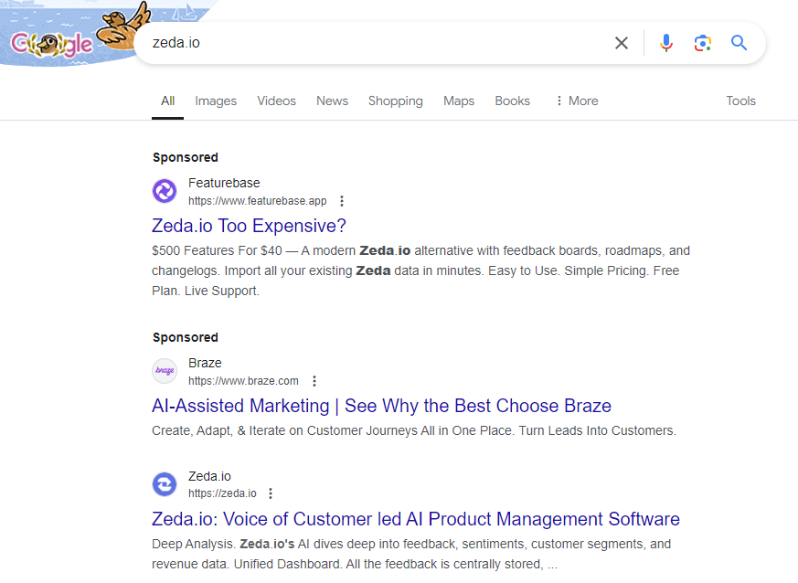 featurebase serp ad on brand